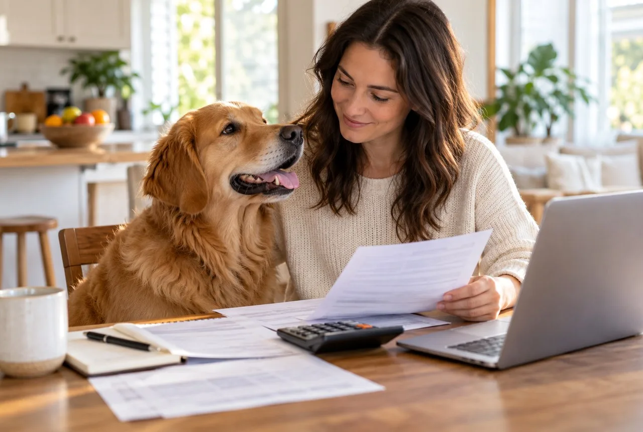 Dog owner considering pet insurance labradoodle